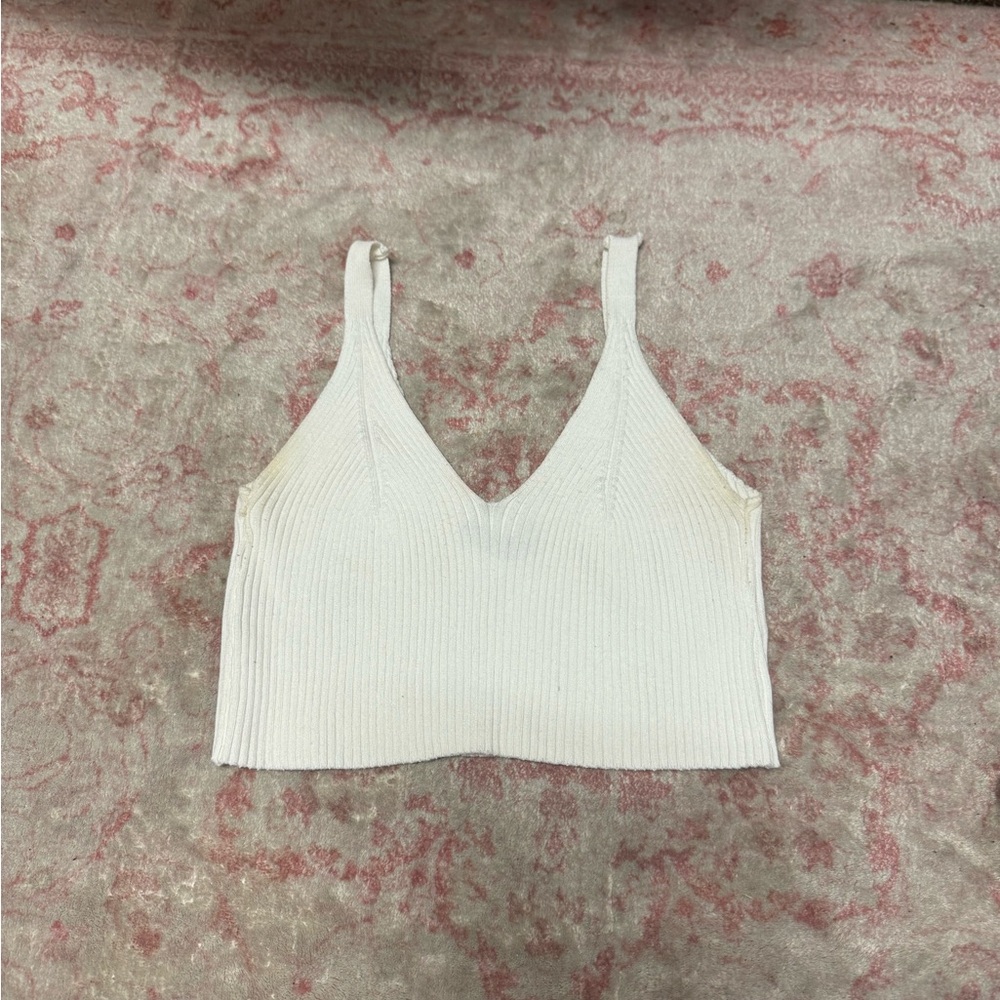 White Ribbed Knit Women's Top